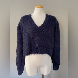 Navy Urban Outfitters V-Neck Cropped Sweater